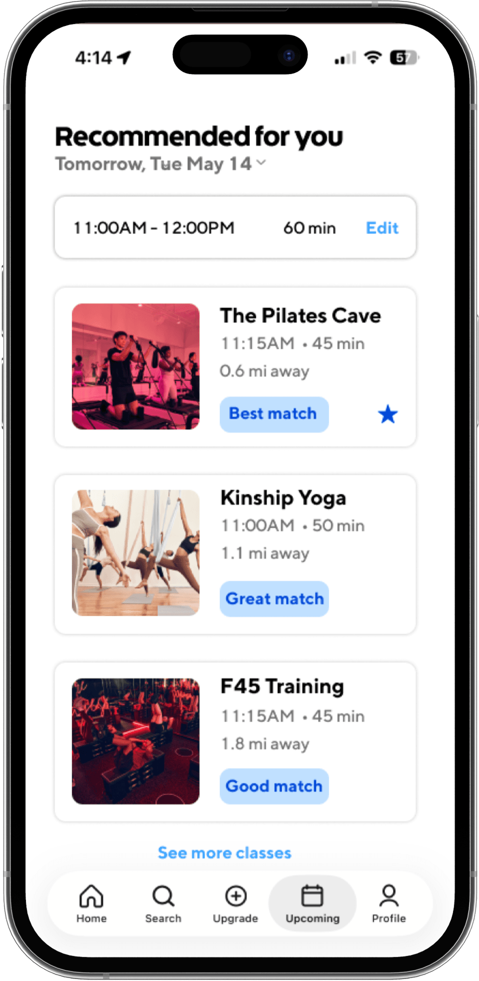 ClassPass mobile app recommendations preview